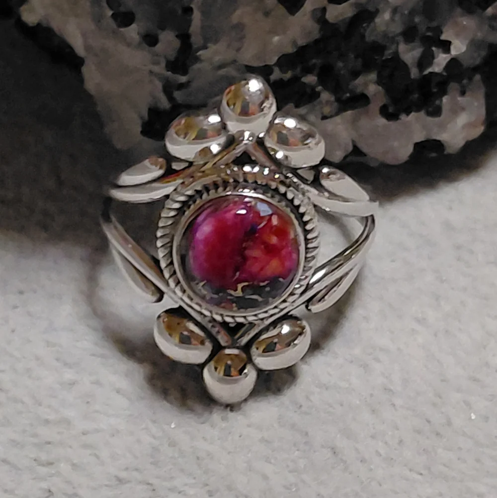 Pink Dahlia Turquoise Vintage Style Sterling Silver Ring Size 9.5